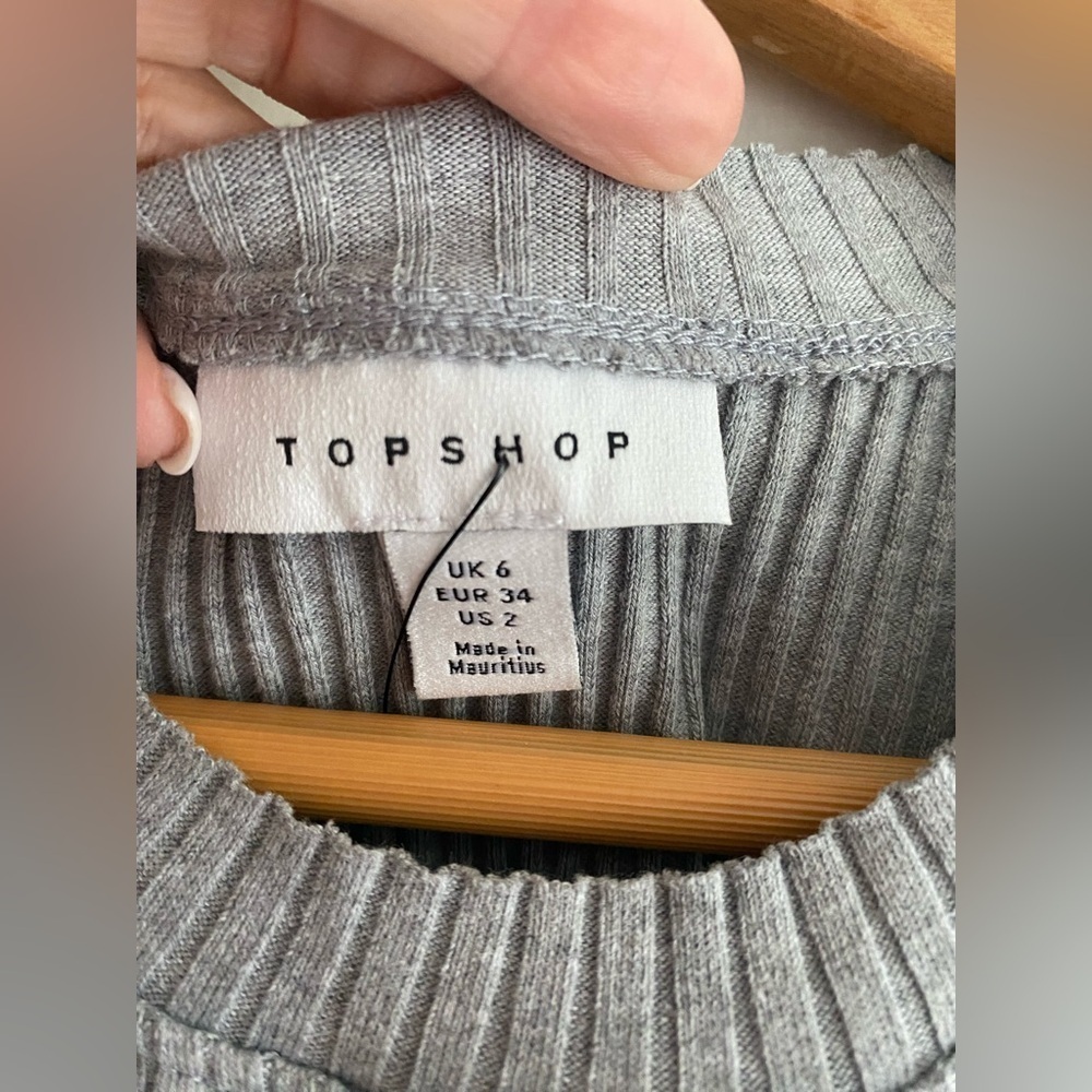 Topshop Grey Ribbed Tank Top Size 2 - Picture 3 of 7